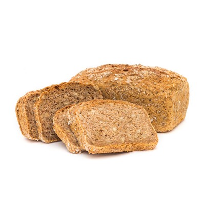 Skład: mąka żytnia z pełnego przemiału, mąka żytnia, mąka pszenna, naturalny zakwas chlebowy, słonecznik, drożdże, sól, woda, posypany otrębami. Chleb żytni wypiekany w formie.